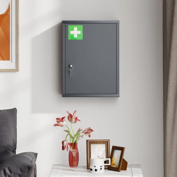 Medisch Kastje Voor Wandmontage Met Slot, 3 laags Stalen Wandkast, 40 X 15 X 53,5 Cm, Koolgrijs