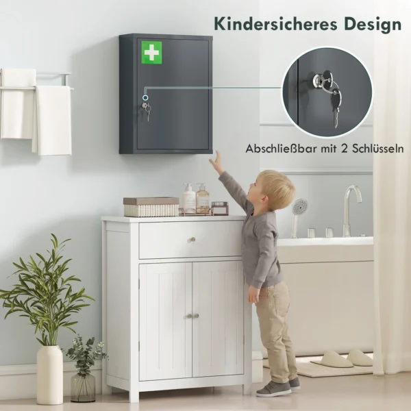 Medisch Kastje Voor Wandmontage Met Slot, 3 laags Stalen Wandkast, 40 X 15 X 53,5 Cm, Koolgrijs