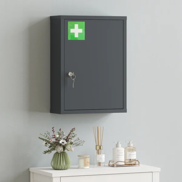 Medisch Kastje Voor Wandmontage Met Slot, 3 laags Stalen Wandkast, 40 X 15 X 53,5 Cm, Koolgrijs