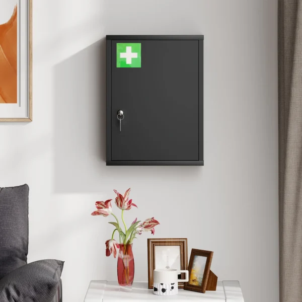 Medisch Kastje Voor Wandmontage Met Slot, 3 laags Stalen Wandkast, 40 X 15 X 53,5 Cm, Zwart