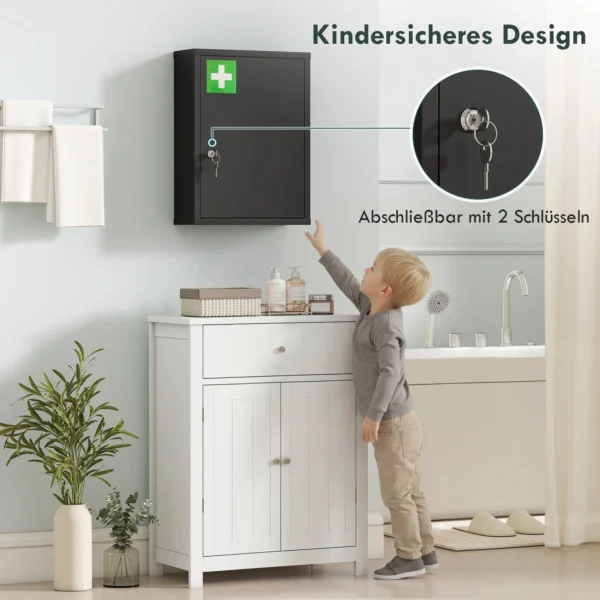 Medisch Kastje Voor Wandmontage Met Slot, 3 laags Stalen Wandkast, 40 X 15 X 53,5 Cm, Zwart