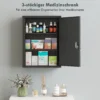 Medisch Kastje Voor Wandmontage Met Slot, 3 laags Stalen Wandkast, 40 X 15 X 53,5 Cm, Zwart