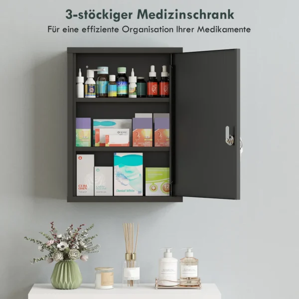Medisch Kastje Voor Wandmontage Met Slot, 3 laags Stalen Wandkast, 40 X 15 X 53,5 Cm, Zwart