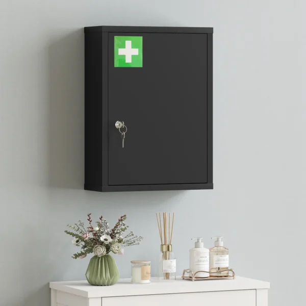 Medisch Kastje Voor Wandmontage Met Slot, 3 laags Stalen Wandkast, 40 X 15 X 53,5 Cm, Zwart