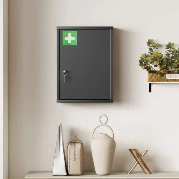 Medisch Kastje Voor Wandmontage Met Slot, 3 laags Stalen Wandkast, 40 X 15 X 53,5 Cm, Zwart