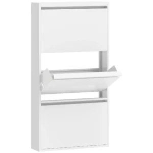 Metalen Schoenenkast Met 3 Klapvakken, Slanke Schoenenkast, Wandmontage, Voor 6 Paar Schoenen, Wit