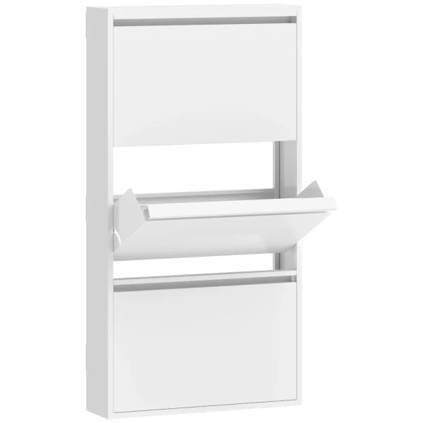 Metalen Schoenenkast Met 3 Klapvakken, Slanke Schoenenkast, Wandmontage, Voor 6 Paar Schoenen, Wit