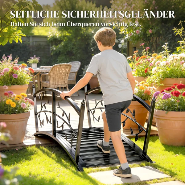 Metalen Tuinbrug 120 Cm Vijverbrug Met Veiligheidsleuningen Antieke Uitstraling Roestbestendig Eenvoudige Montage