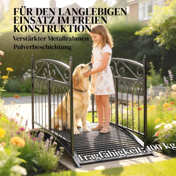 Metalen Tuinbrug 135,5 Cm Vijverbrug Met Veiligheidsleuningen Antieke Uitstraling Roestbestendig Eenvoudige Montage