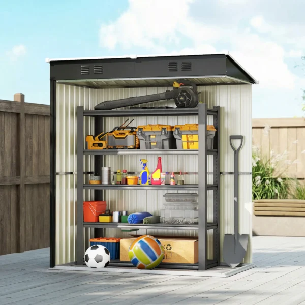 Metalen Tuinhuis 1,37 M², Afsluitbare Tuinschuur Met Ventilatie Zadeldak Handschoenen, 163 X 90 X 179 Cm