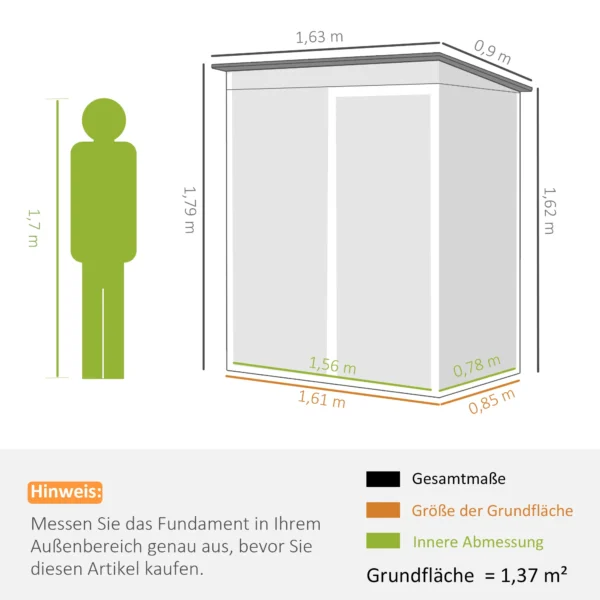 Metalen Tuinhuis 1,37 M², Afsluitbare Tuinschuur Met Ventilatie Zadeldak Handschoenen, 163 X 90 X 179 Cm