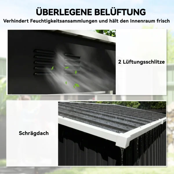 Metalen Tuinhuis 1,37 M², Afsluitbare Tuinschuur Met Ventilatie Zadeldak Handschoenen, 163 X 90 X 179 Cm
