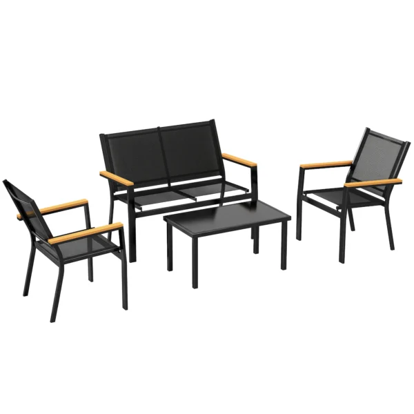 Metalen Tuinmeubelset Zitgroep Voor 4 Personen Tuinlounge Met 2 zits Sofa Stoel Bijzettafel 110x63,5x84 Cm Zwart