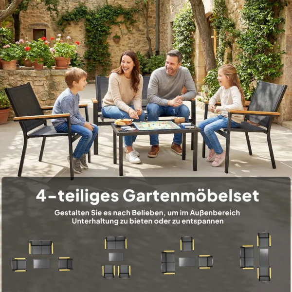 Metalen Tuinmeubelset Zitgroep Voor 4 Personen Tuinlounge Met 2 zits Sofa Stoel Bijzettafel 110x63,5x84 Cm Zwart