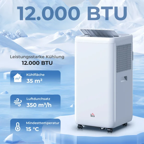 Mobiele Airconditioner Met Afvoerslang 12.000 BTU 3,5 KW, 5 in 1, 24u timer, Afstandsbediening Tot 35㎡