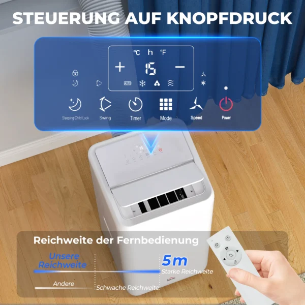 Mobiele Airconditioner Met Afvoerslang 12.000 BTU 3,5 KW, 5 in 1, 24u timer, Afstandsbediening Tot 35㎡