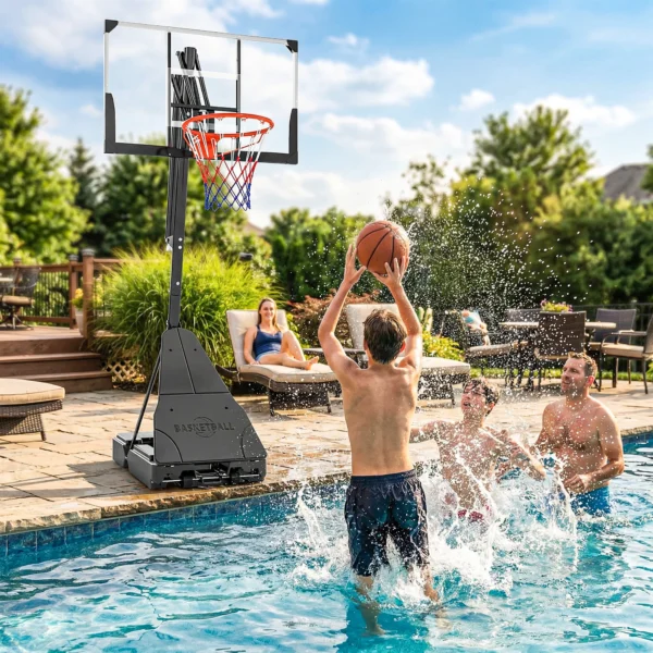 Mobiele Basketbalring, In Hoogte Verstelbaar Van 2,45 3,05 M, Onbreekbaar Achterbord, Handkruk Hoogteverstelling
