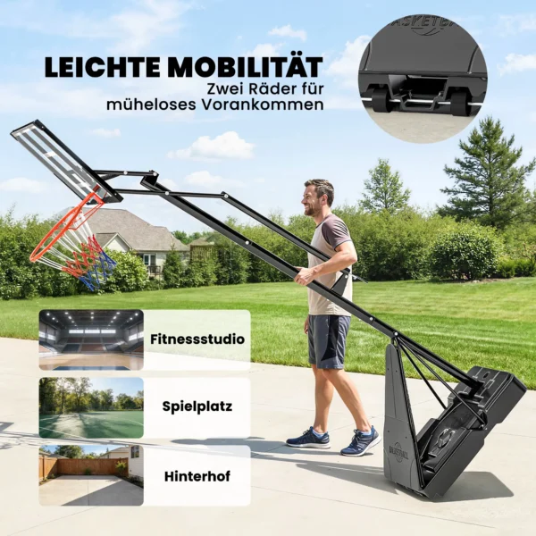 Mobiele Basketbalring, In Hoogte Verstelbaar Van 2,45 3,05 M, Onbreekbaar Achterbord, Handkruk Hoogteverstelling
