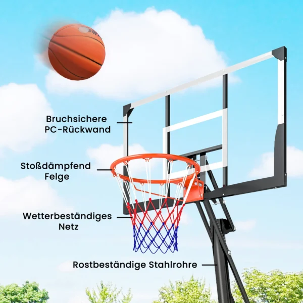 Mobiele Basketbalring, In Hoogte Verstelbaar Van 2,45 3,05 M, Onbreekbaar Achterbord, Handkruk Hoogteverstelling