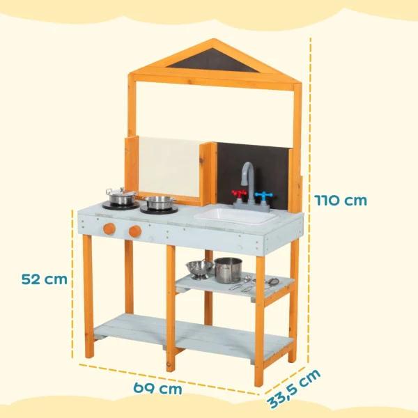 Modderkeuken Kinderen Buitenspeelkeuken Hout Met Fornuis Afneembare Spoelbak Planken Voor Kinderen Van 3 8 Jaar, Lichtblauw