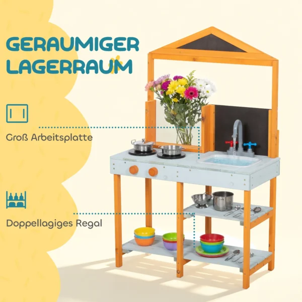 Modderkeuken Kinderen Buitenspeelkeuken Hout Met Fornuis Afneembare Spoelbak Planken Voor Kinderen Van 3 8 Jaar, Lichtblauw