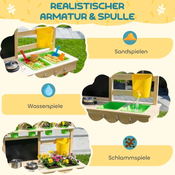Modderkeuken Voor Kinderen Buiten, Speelkeuken Van Hout Met Spoelbak, Kookplaat, Bloempotten, Schoolbord Voor 3 6 Jaar 77x32x95 Cm Natuurhout
