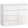 Modern Dressoir, Opbergruimte Dressoir Met 5 Lades, Verstelbaar Rek, Soft close Deur, Hoogglans Wit