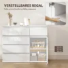 Modern Dressoir, Opbergruimte Dressoir Met 5 Lades, Verstelbaar Rek, Soft close Deur, Hoogglans Wit