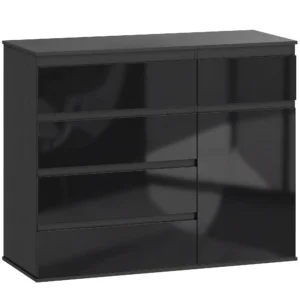 Modern Dressoir, Opbergruimte Dressoir Met 5 Lades, Verstelbaar Rek, Soft close Deur, Hoogglans Zwart