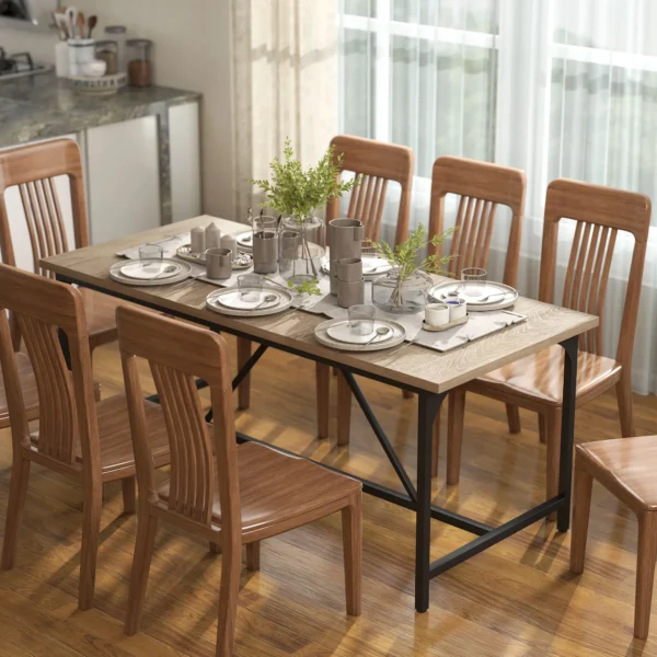 Moderne Rechthoekige Eettafel Voor 6 8 Personen Met Houtlook, 180 X 80 X 75,5 Cm, Natuur