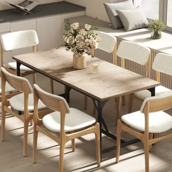 Moderne Rechthoekige Eettafel Voor 6 8 Personen Met Houtlook, 180 X 80 X 75,5 Cm, Natuur