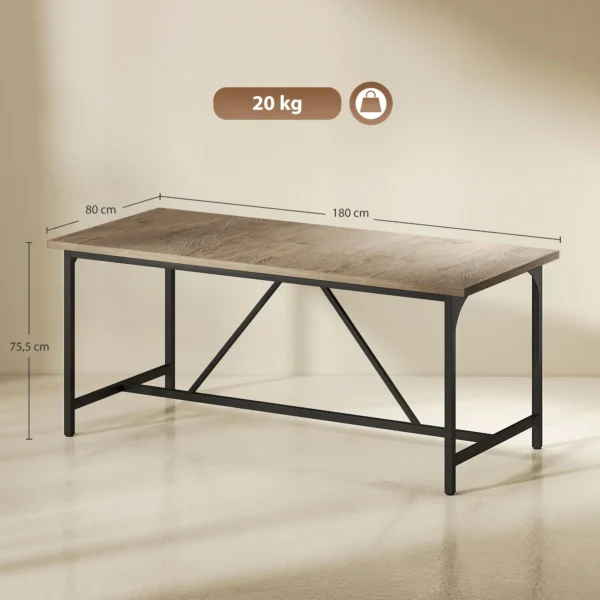 Moderne Rechthoekige Eettafel Voor 6 8 Personen Met Houtlook, 180 X 80 X 75,5 Cm, Natuur