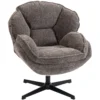 Moderne Wingback fauteuil, Fluwelen Fauteuil Met Viersterrenbasis, S veren, 360° Draaifunctie, Grijs