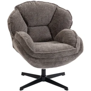 Moderne Wingback fauteuil, Fluwelen Fauteuil Met Viersterrenbasis, S veren, 360° Draaifunctie, Grijs