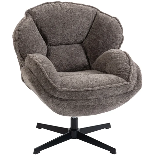 Moderne Wingback fauteuil, Fluwelen Fauteuil Met Viersterrenbasis, S veren, 360° Draaifunctie, Grijs