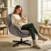 Moderne Wingback fauteuil, Fluwelen Fauteuil Met Viersterrenbasis, S veren, 360° Draaifunctie, Grijs