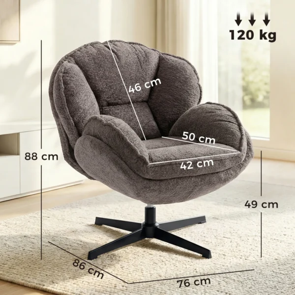 Moderne Wingback fauteuil, Fluwelen Fauteuil Met Viersterrenbasis, S veren, 360° Draaifunctie, Grijs