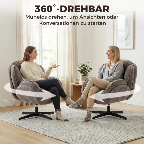 Moderne Wingback fauteuil, Fluwelen Fauteuil Met Viersterrenbasis, S veren, 360° Draaifunctie, Grijs