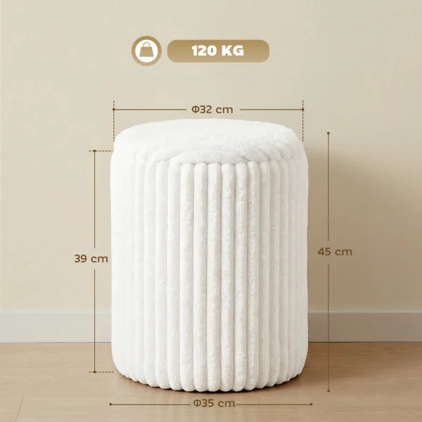 Opbergkruk Met Omkeerbaar Deksel, Moderne Corduroy Zitkruk Voor Woonkamer En Slaapkamer, Wit