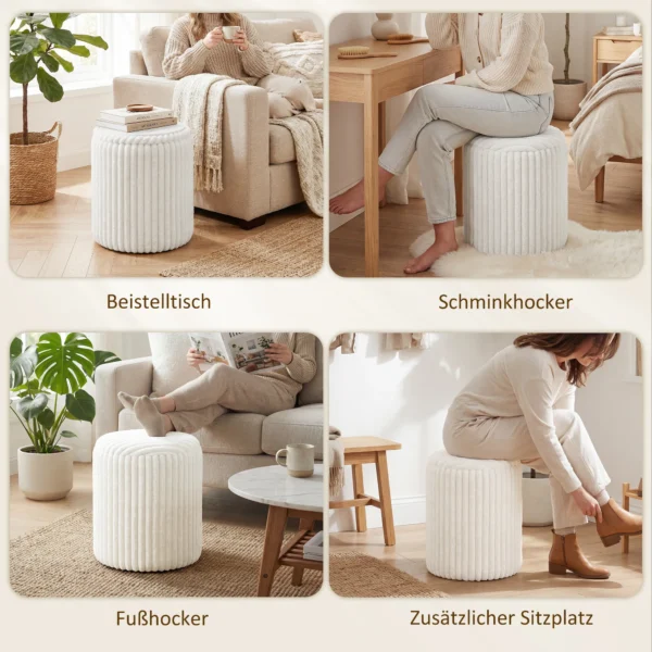 Opbergkruk Met Omkeerbaar Deksel, Moderne Corduroy Zitkruk Voor Woonkamer En Slaapkamer, Wit