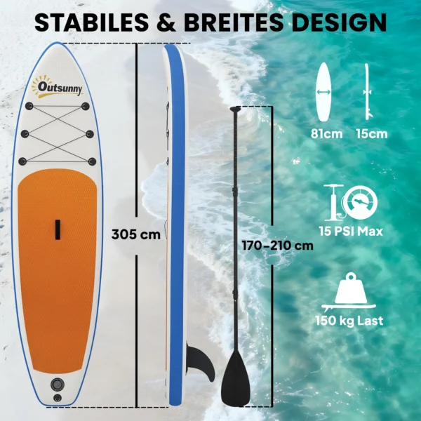 Opblaasbare Stand Up Paddle Board Set 305cm SUP Board Met Aluminium Peddel, Afneembare Vin, Voetriem