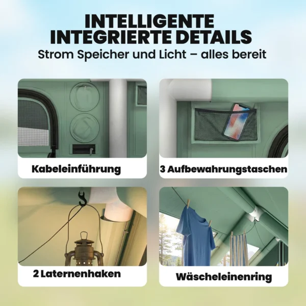 Opblaasbare Tent 8 10 Personen Snelle Opbouw 4 Seizoenen Waterdicht Krasbestendig Tent Met Schoorsteenopening Dakraam