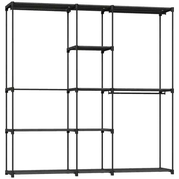 Open Kledingkast, 4 laags Kledingrek Met 2 Hangende Compartimenten Voor Woonkamer, 182 X 43 X 185 Cm, Zwart