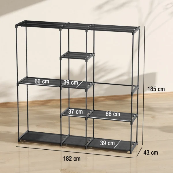Open Kledingkast, 4 laags Kledingrek Met 2 Hangende Compartimenten Voor Woonkamer, 182 X 43 X 185 Cm, Zwart
