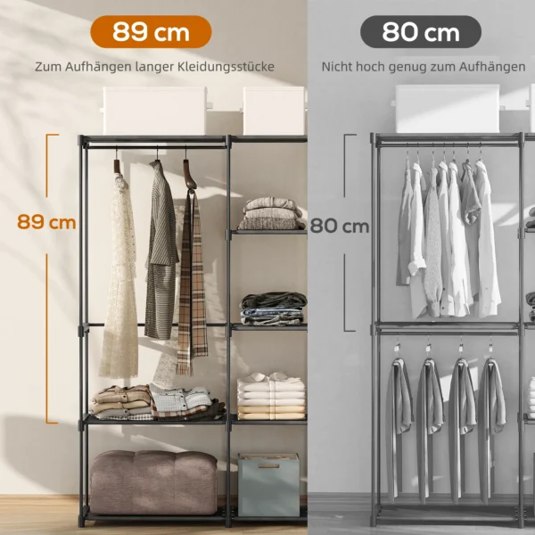 Open Kledingkast, 4 laags Kledingrek Met 2 Hangende Compartimenten Voor Woonkamer, 182 X 43 X 185 Cm, Zwart