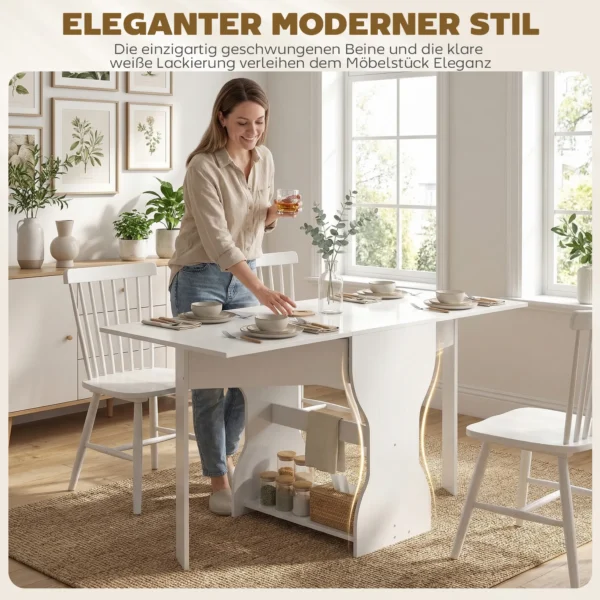 Opklapbare Eettafel Keukentafel Met Opslagruimte Voor 2 4 Personen Klaptafel Voor Kleine Ruimtes Eetkamer 160 X 60 X 75 Cm Wit