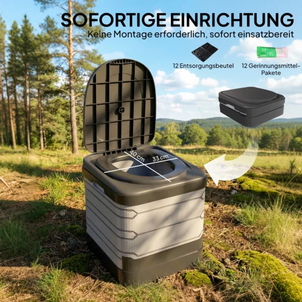 Opvouwbaar Campingtoilet Tot 150 Kg Met 12 Pakjes Stollingspoeder, 12 Afvalzakken 42 X 46 X 43,5 Cm Grijs