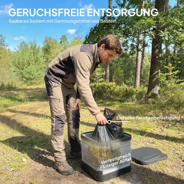 Opvouwbaar Campingtoilet Tot 150 Kg Met 12 Pakjes Stollingspoeder, 12 Afvalzakken 42 X 46 X 43,5 Cm Grijs