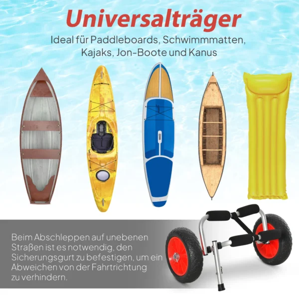 Opvouwbare Aluminium Transportwagen Voor Kajak, Tot 70 Kg, Bootwagen Met Spanbanden, Luchtloze Noppenbanden