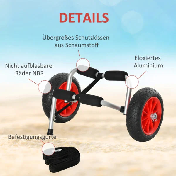 Opvouwbare Aluminium Transportwagen Voor Kajak, Tot 70 Kg, Bootwagen Met Spanbanden, Luchtloze Noppenbanden